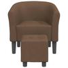 Club Armchair with Footstool Brown Fabric