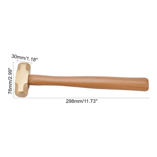PandaHall Solid Brass Hammer with Wooden Handle, Jewelry Craft Tool, 298x76x30mm, Craft Hammer, Handmade DIY Tool, Durable Hammer, Multifunctional
