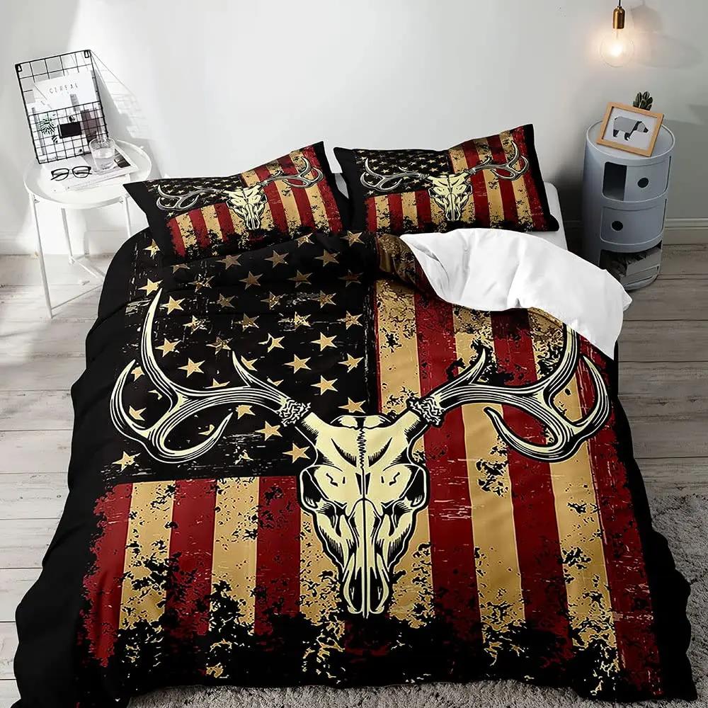 Farmhouse Bedding Sets Deer Elk Moose Mountain Woodland Animals Duvet Cover, stic Bedroom Decor, 2 Pillowcases Bedroom Decor