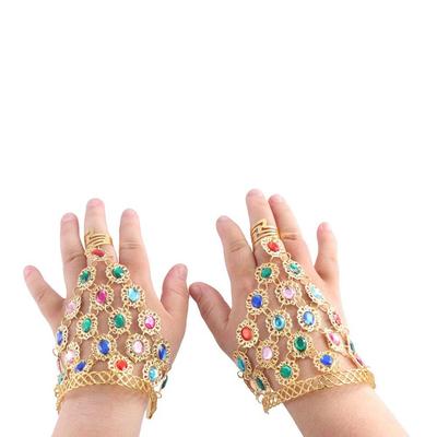 Rhinestone  Bracelet with Rings Zinc Zinc Alloy Indian Dance Performance Jewelry Shining   Show Out