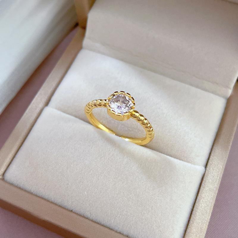 Real Gold Minimalist Zircon Simple Open Ring Women'S Japan And Korea Niche Simple Design Sense Index Finger Ring