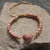 Bohemian Red Heart-Shaped Redwood Stone Double-Layer Woven Women's Bracelet