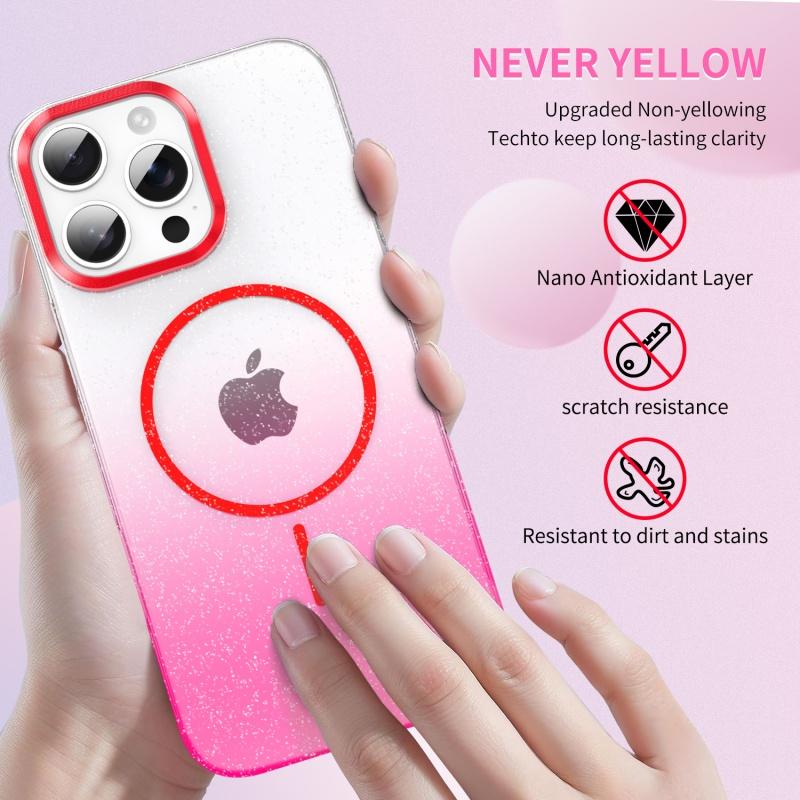 2025 Gradient gold diamond glitter Magnetic PC phone Case suitable for iPhone 16 Pro Max 15 14 Plus 13 12 Pro 11 shockproof protective Cover