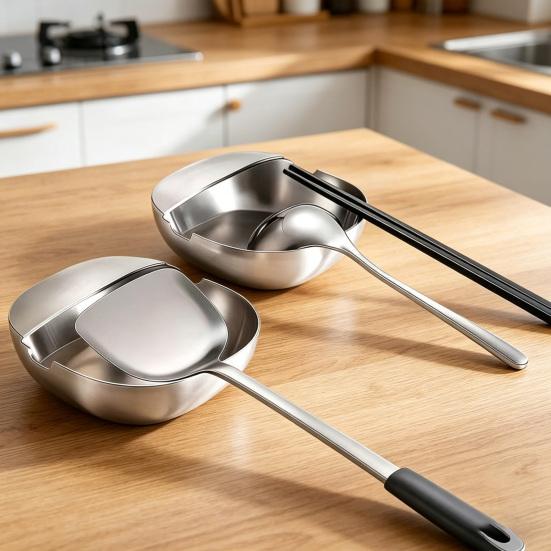 Stainless Steel Spoon Rest Space-Saving Kitchen Utensil Holder with Anti-Drip Design Rust-Resistant 304 Stainless Steel Spoon Rack for Spoons Tongs