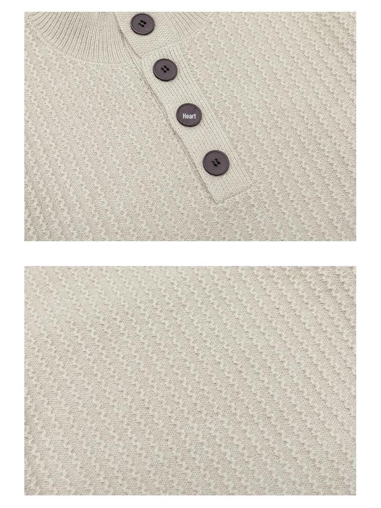 Men's Retro Knit Stand Collar Pullover - New Autumn/Winter Arrival, Versatile, Trendy, Loose Fit Sweater with Buttons