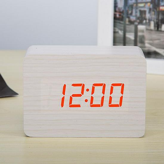 Voice-Activated Wooden LED Alarm Clock – Silent, Stylish Desktop Clock