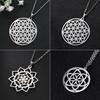 LIKGREAT Blume des Lebens Runder Anhänger Halsketten Edelstahl Mode Hohl Mandala Chakra Choker Schmuck Geschenke für Frauen Männer