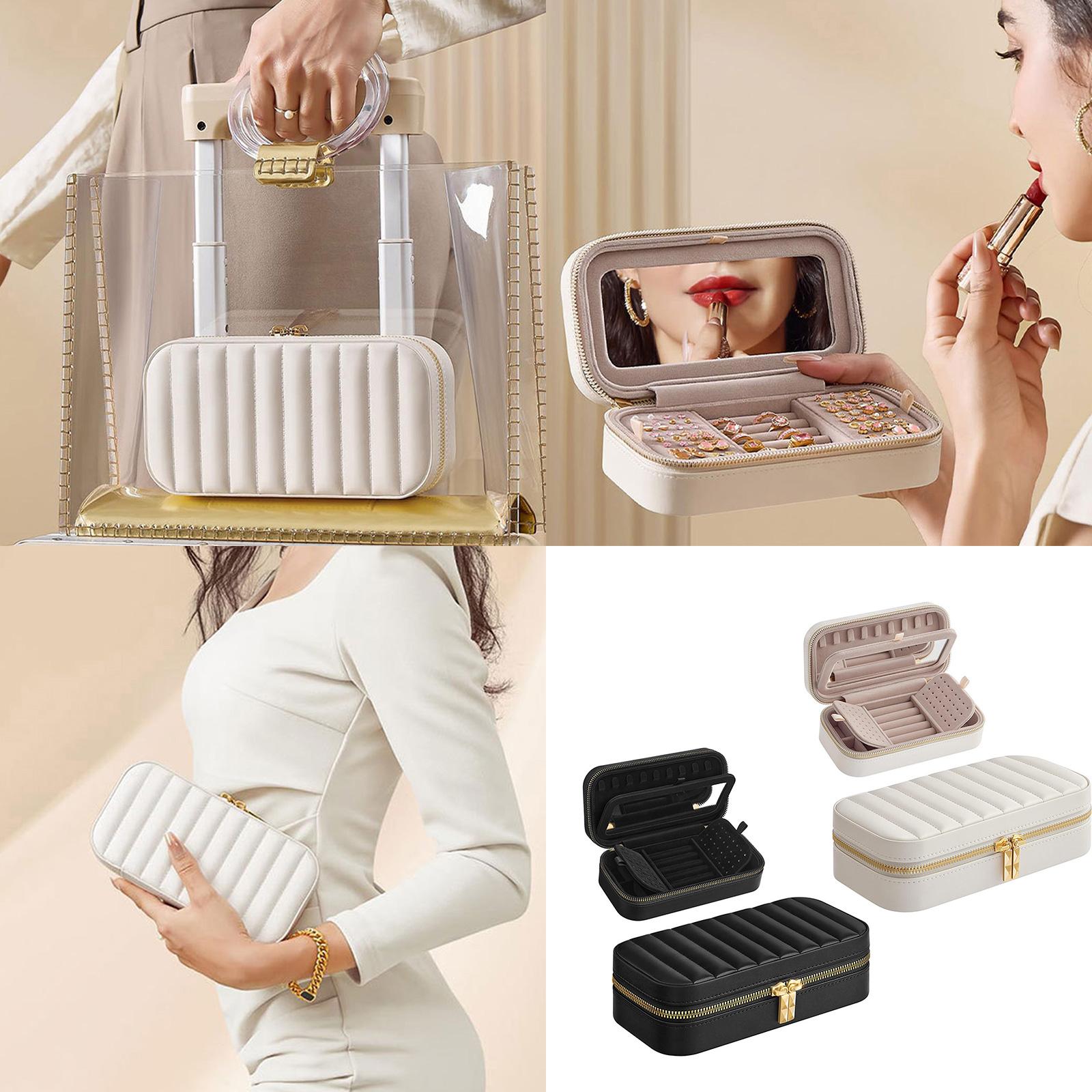 PU Leather Jewelry Box Accessory Organizer with Soft Velvets Interior Storage Case for Earrings Bracelets Necklaces nero