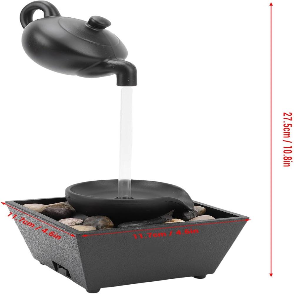 LED Light Floating Teapot Fountain Pebble Base Endless Water Flow Indoor Relaxation Fountain Resin Material Small Size