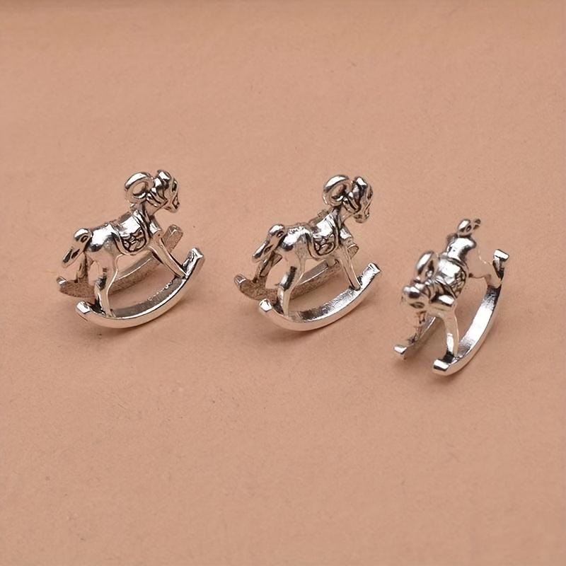 10 Retro 3D Carousel Animal Pendants - Alloy Miniature Horse and Donkey Pendants for DIY Jewelry Making, Earrings, Necklaces, Br