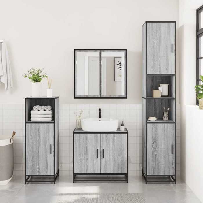 VidaXL Ensemble de meubles de salle de bain 3 pcs Sonoma gris, armoire de salle de bain, placard de salle de bain, meuble de 3300948