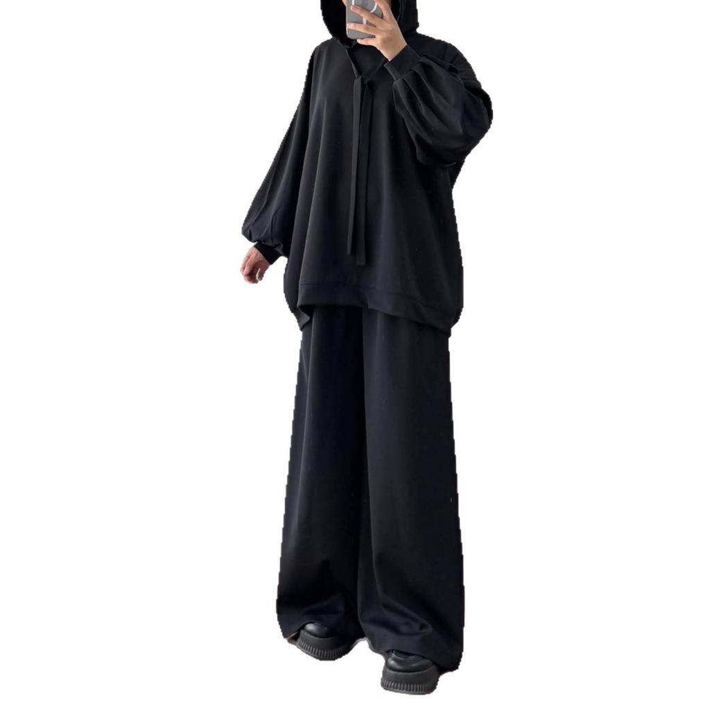 2025 cross-border European and American autumn new hooded long-sleeved sports pullover top waist wide-leg pants women's clothing