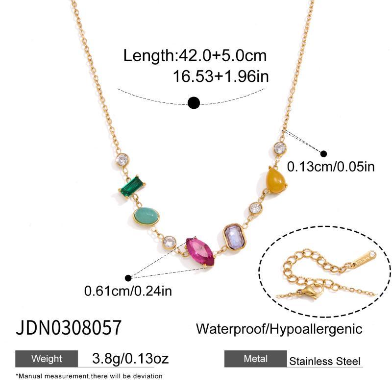 Natural Stone Zircon Crystal Pendant Necklace For Women  Gold Pvd Plated Stainless Steel Necklace Fashion Jewelry Gift