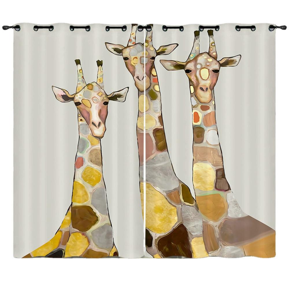 Curtain Cartoon Animal Love Giraffe 3D Digital Printing Blackout Curtain Punching