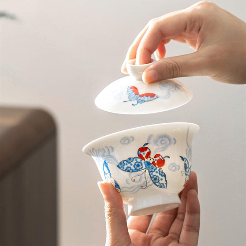 Chinese Retro Ceramic Gaiwan Handmade Tea Tureen Teacup Household Porcelain Tea Bowl Travel Portable Tea Set Accessories 130ml