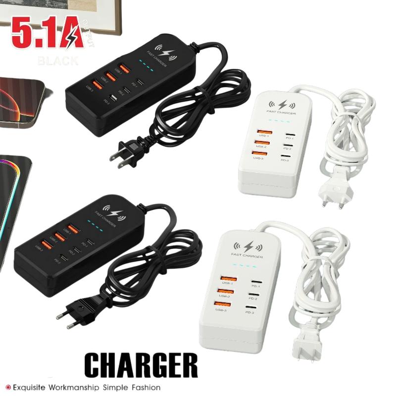 Efficient 6 In 1 USB Type C PD Charger with Fast Charging EU US Plug Wall Mount Design