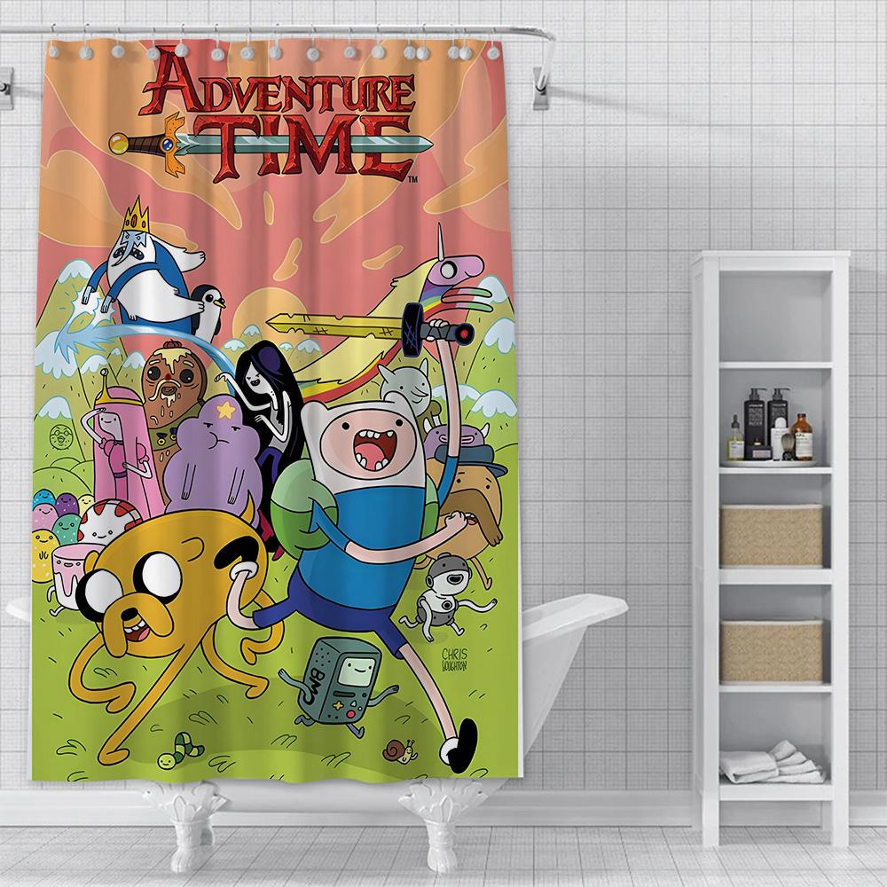 Tenda da Doccia Impermeabile Tessuto in Poliestere Pittura Colorata Tende da Bagno Adventure Time Decorazione Bagno di Casa Tenda con Ganci