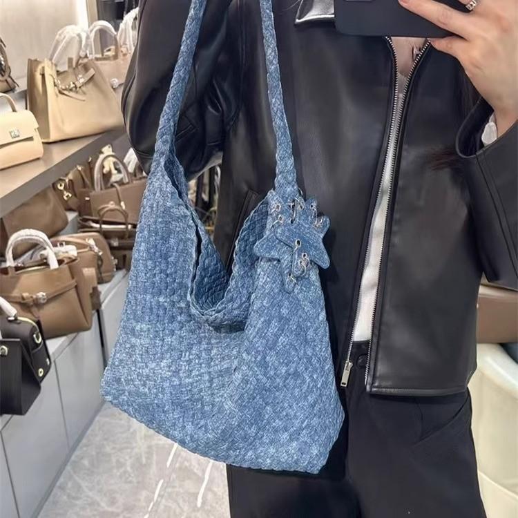 New tie-dye denim pure hand-woven bag large-capacity shopping bag casual large bag star bag