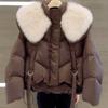Winter Fur Collar Women White Jacket Ladies Vintage Short Warm Puffer Coat Female Parka Outerwear