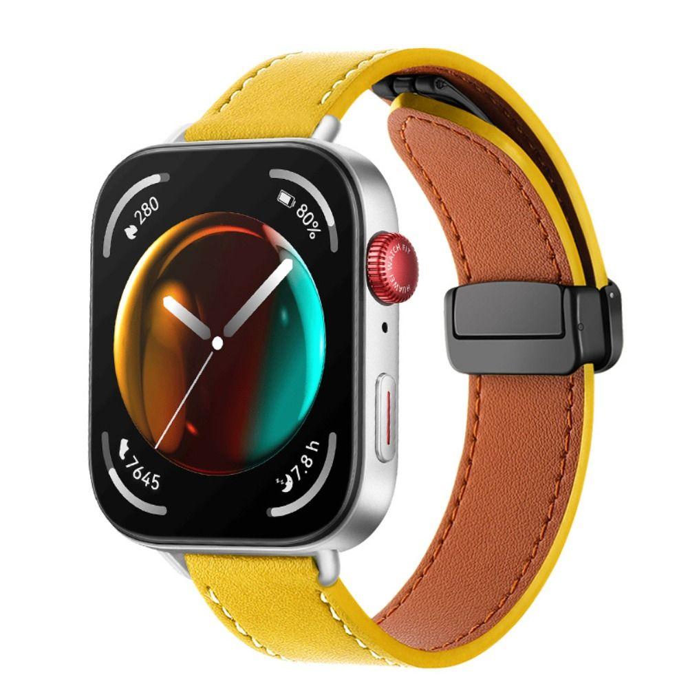 

Foldable Buckle Wristband Bracelet Magnetic Watch Band New Leather Strap for Huawei Watch Fit 3 жовтий