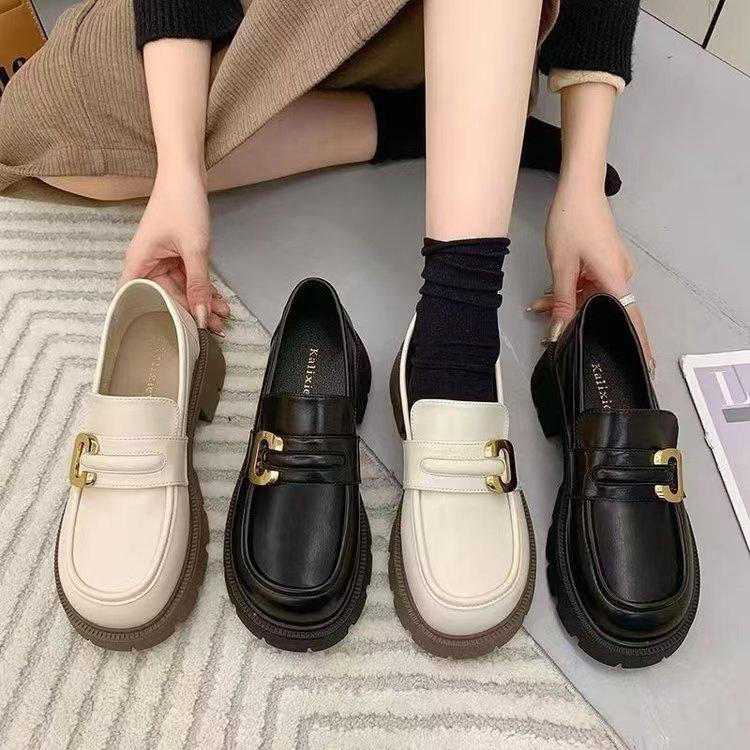 Platform loafers women's versatile 2025 high-value new autumn women's shoes retro British style small leather shoes muffin shoes
