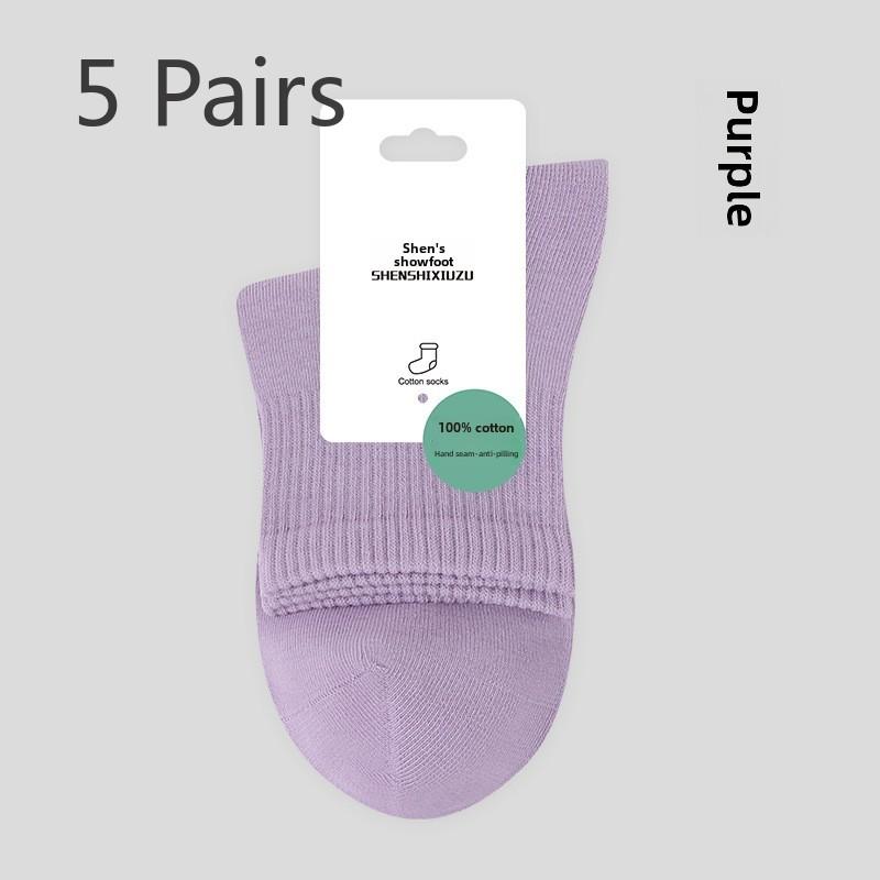 5 Pairs of Women's Thin Sweat-wicking Odor Proof Cotton Sports Mid Tube Socks