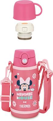 Botella de agua con aislamiento al vacío, Minnie, color rosa coral, con pajita para niños, CP, bidireccional, 0,6 l/0,64 l, FJO-601WFDS