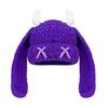Handmade Crochet Cap with Devil Horn Long Ears Stretchy Pullover Hat Winter Warmth Hat Halloween Cosplay Head Accessory