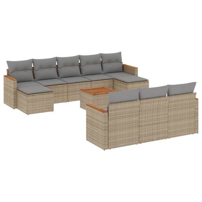 VidaXL Salon de Jardin avec Coussins 11 pcs, Canapés de Terrasse, Ensemble de Meubles de Patio, Mobilier d'Extérieur, Beige 3258825
