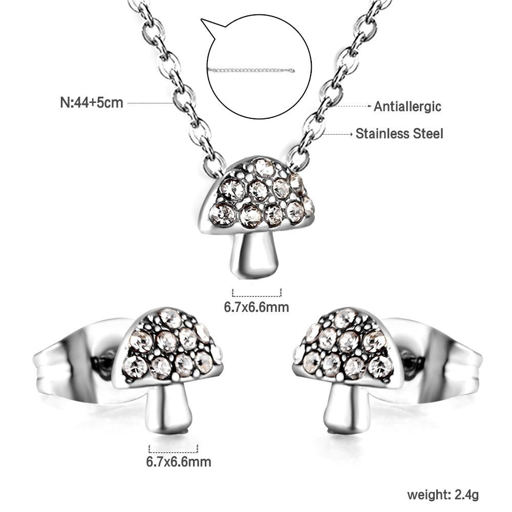 Fashion Versatile Sticky Diamond Jewelry Small Fresh Crown Heart Pendant Necklace Small Earrings Stainless Steel Jewelry Set Women