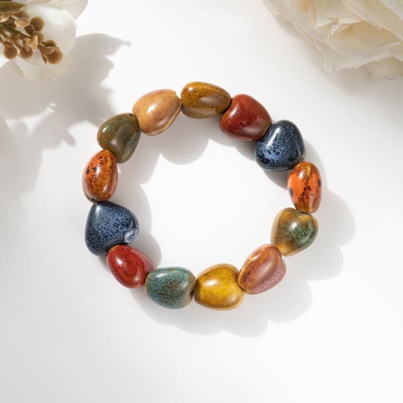 Retro Ceramic Bracelet - Chinese Style, for Both Men and Women, with Colorful Beads, Simple Design Hand Chain