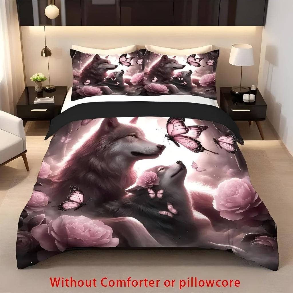 Comforter Romantic Double Wolf Pattern 3D Printed Anime Wolf Duvet Comforter Polyester Soft Comfortable Dormitory Bedroom Set