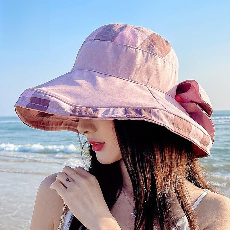 Cotton Patchwork Sun Hat With Wide Brim For Summer Beach And Outdoor Activities