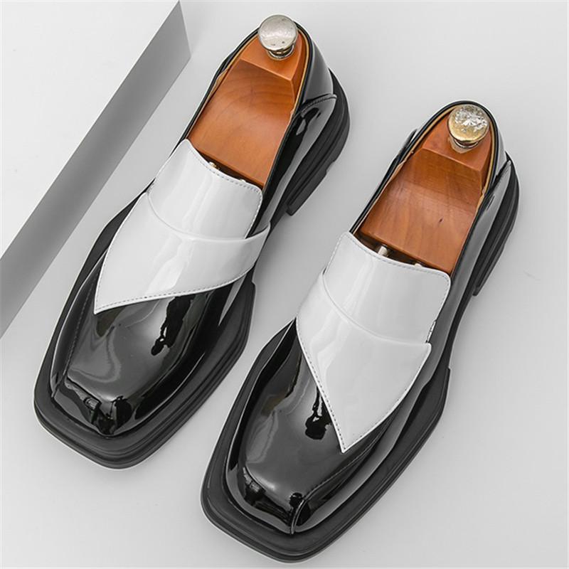 

Мода Фэшн Новые Мужские Черно-Белые Смешанные Слипоны Повседневные Кожаные Туфли Мужские Лоферы для Увеличения Роста Свадебное Платье Формальная Обувь 39