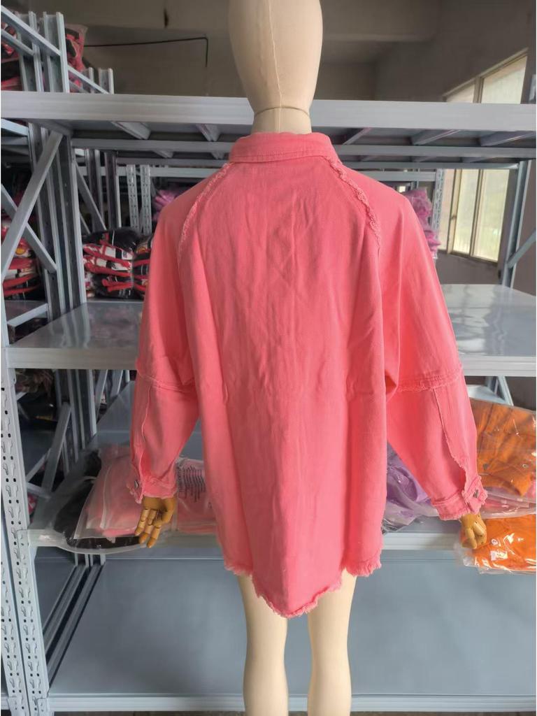 2025 Autumn Women's Long-Sleeve Washed Denim Jacket with Raw Edges