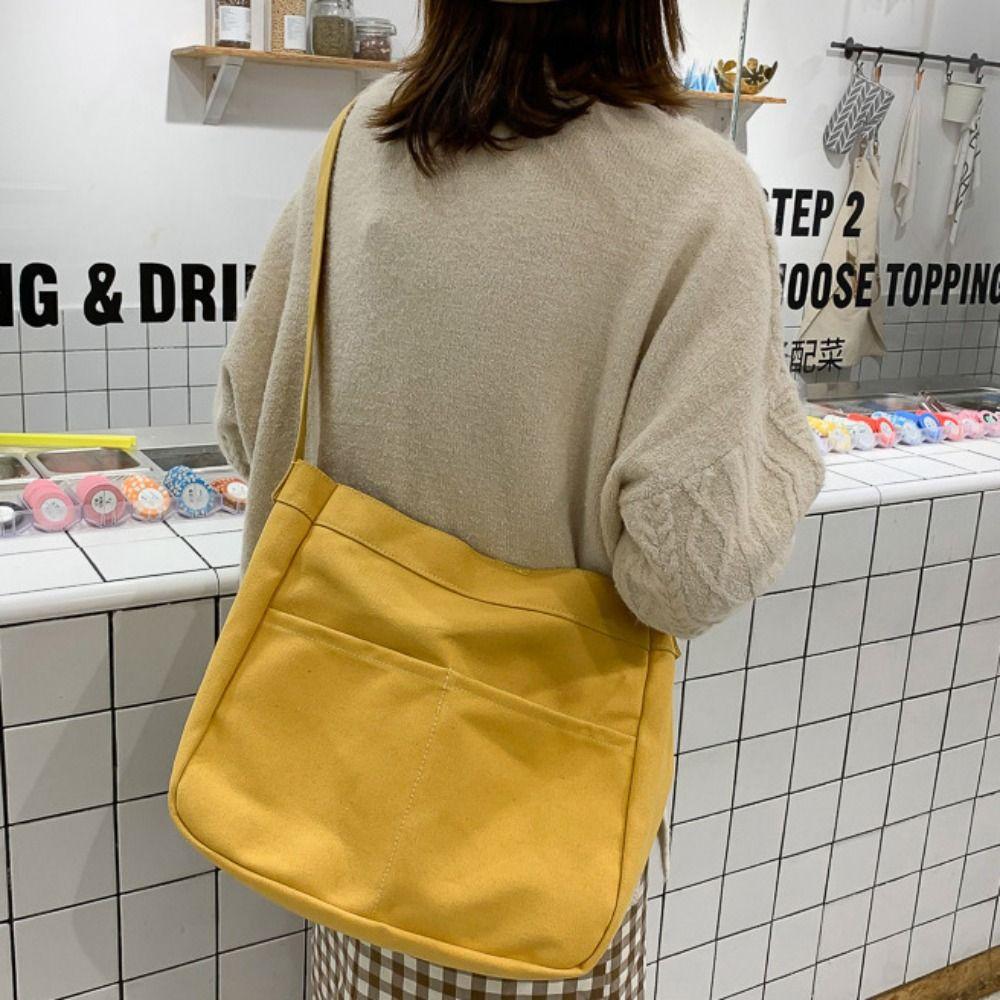 Messenger Bags Solid Color Canvas Tote Bag Large Capacity Commuting Women Handbag Casual Simple Student Shoulder Bags Daily Use