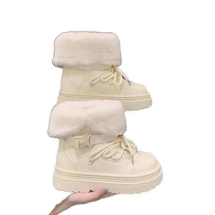 Ucieknij z miłością~ Odrzuć włosy i załóż dwa antypoślizgowe śniegowce na grubej podeszwie dla kobiet na zimę 2025 nowe ciepłe bawełniane buty z północnego wschodu