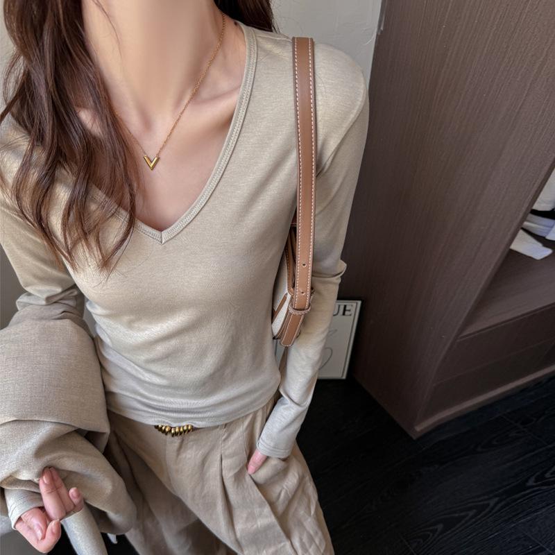 

Женская тенселовая лиоцелловая рубашка с V-образным вырезом, приталенная, белая, для ранней осени L (115-130 jin)