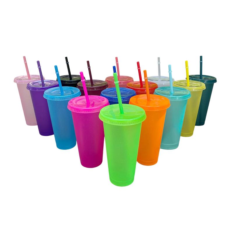Straw Cup Drink Straw Mugs With Lid Plastic Tumbler Matte Coffe Bottle Cup Food Grade PP Plastic With Straw Outdoor Tableware