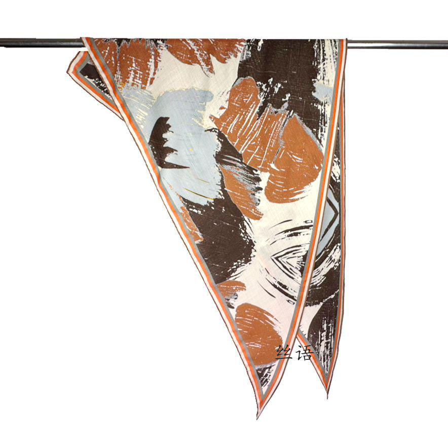 Белый Шёлковый Шерстяной Треугольный Шарф с Узором  Цветок Кешью