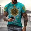 Europe and the United States Selling Viking Tattoo Art T-shirt Men's 3D Printed Round Neck T-shirt Summer Casual Sports Short Sl