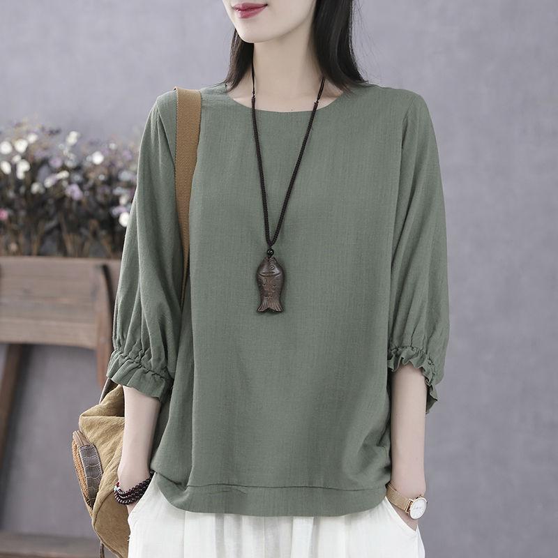 Loose Round Ne Bat Sve Top Pure Color Women's T-irt Polyester Fabric Batwing Sve Casual Comfortable Summer Top
