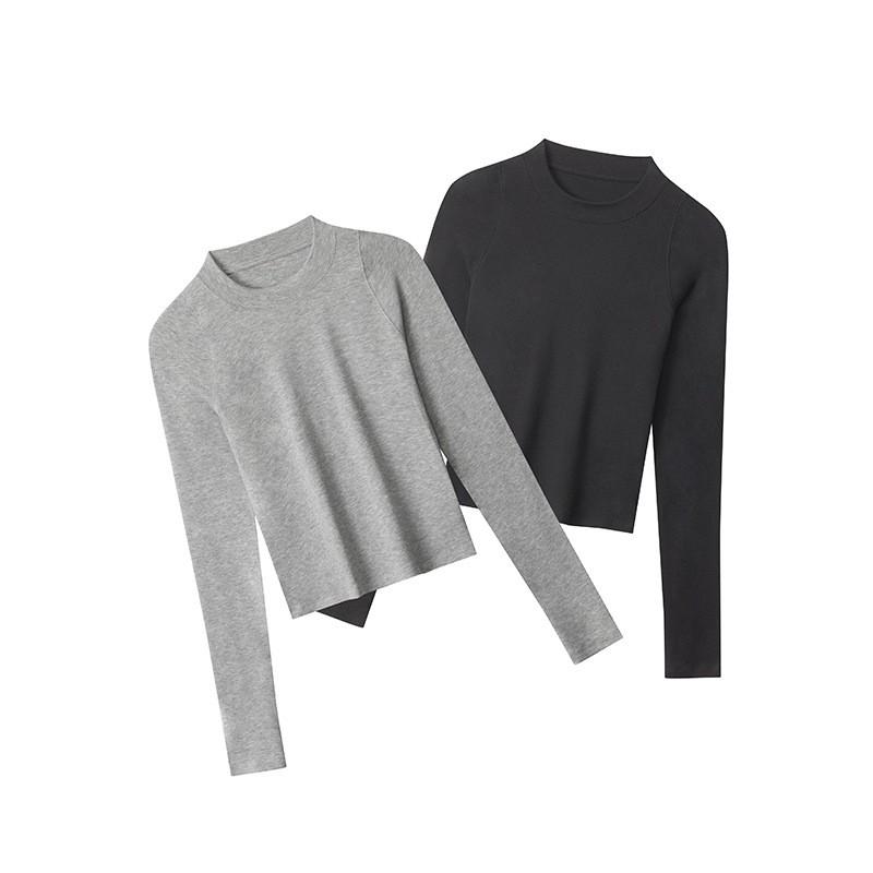 HeyHenry Womens Slim Fit Long Sleeve T-Shirt Solid Color Stand Collar Short Top Daily Wear