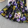 Summer Women Sleeveless V-Neck Midi Long Dress Floral Print High Waist A‑Line Swing Casual Holiday Party Dress