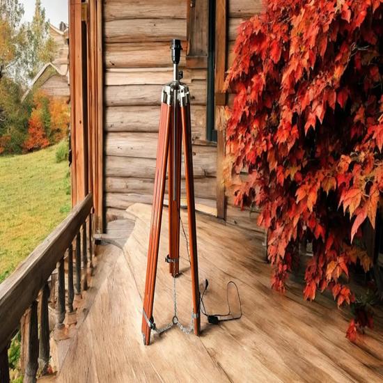 177.8cm Adjustable Wooden Tripod Floor Light Modern Floor Lamp Brass Aluminum Lighting