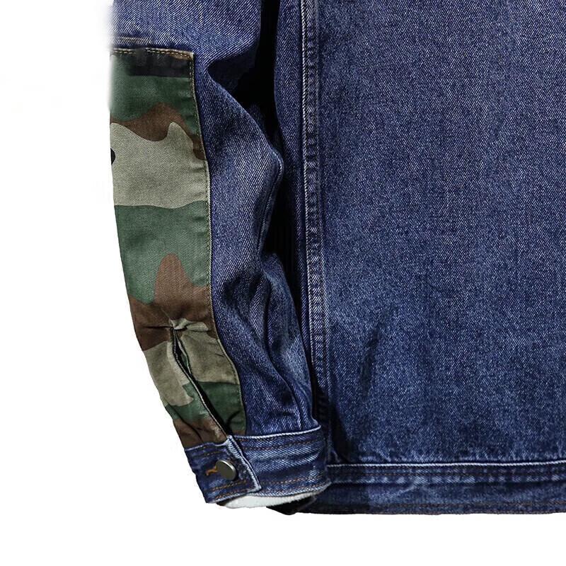 JEANSWEST Men's Lapel Camo Patchwork Denim Jacket