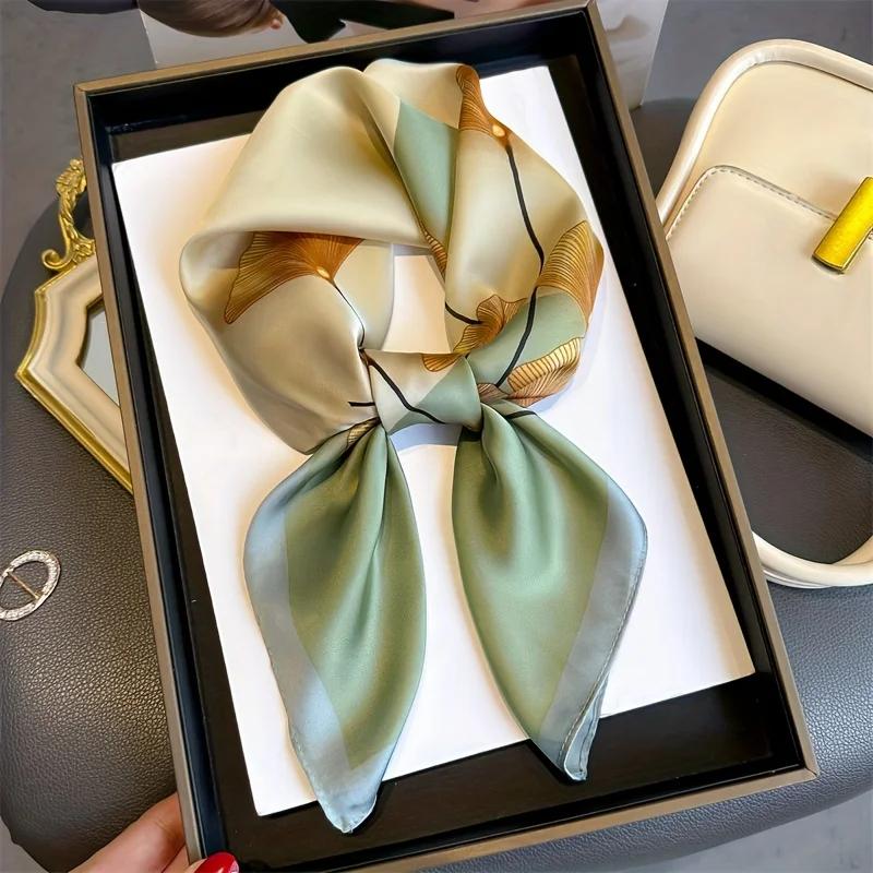 Ginkgo Leaf Printed Scarf Women's New Model Emulated Silk Plant Printed Scarfs Fashion Versatile Clothes Bag Accessories Scarf