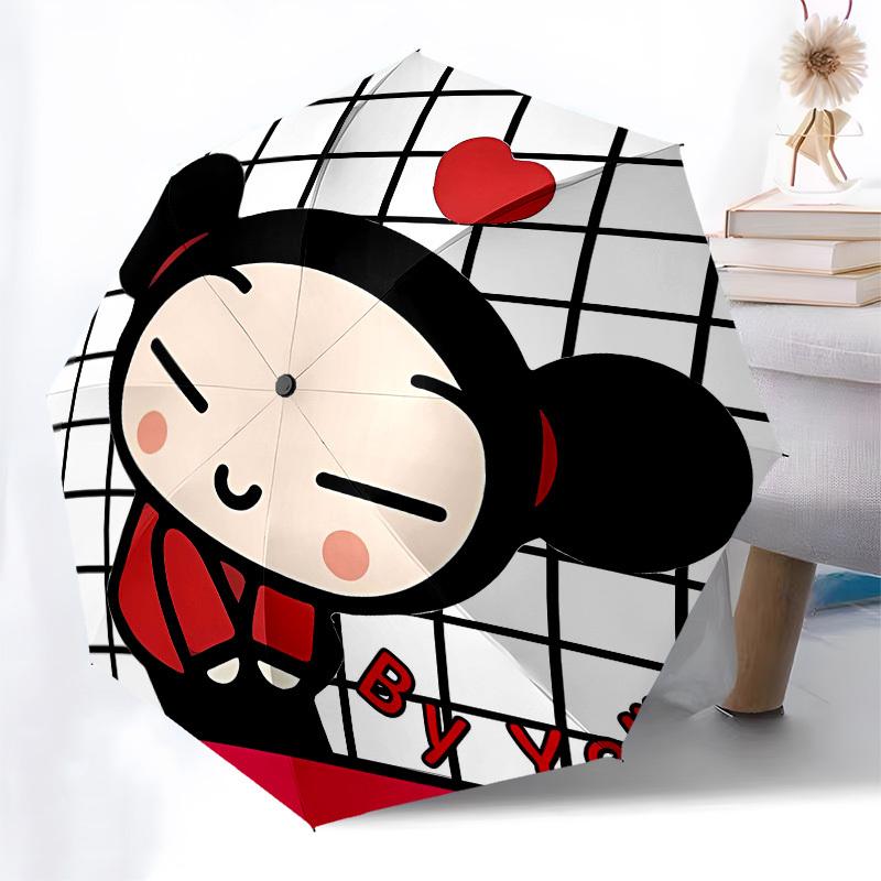 Pucca, Grid Automatic Opening and Closing, 8 Rib Structure Portable Umbrella, Suitable for Men and Women In All Seasons Perfect Gift for Ho