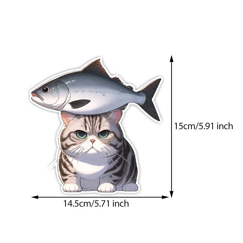 

Happy Cat with a Fish Car Stickers Waterproof Vinyl Decals Auto Body Window Bumper Decor Motorcycle Helmet Stickers TM247 B-15cm Longest Side