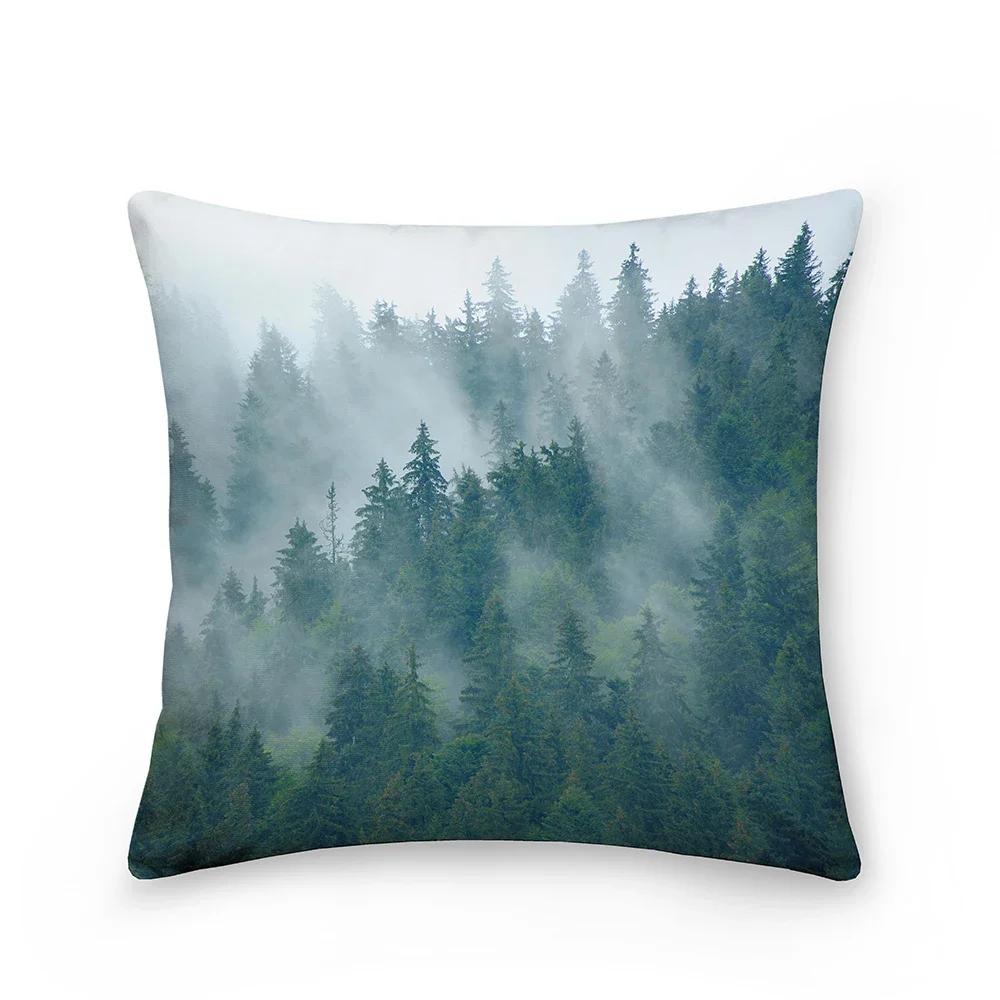 Landscape Pattern Decorative Cushion Cover Polyester Pillow Cover Throw Pillowcase Sofa Chair Bedroom Home Decoration 45X45Cm